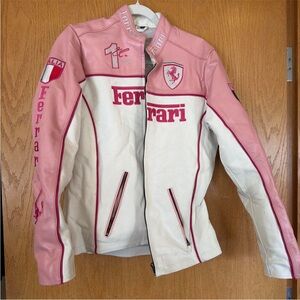 Ferrari Women's Leather Jacket in Pink and White